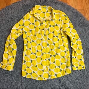 J. McLaughlin Lois Shirt Lemon Print Crinkle Fabric Size S